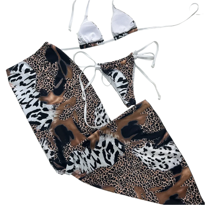 3 Pieces Bikini Set | Push Up Leopard Print Bathing Suit & Beachwear Cover Ups