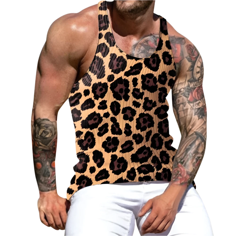 Men Leopard Print Sleeveless Tank Top