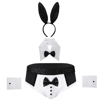 Men's Bunny Tuxedo Lingerie Costume | Sheer Boxer Brief Set