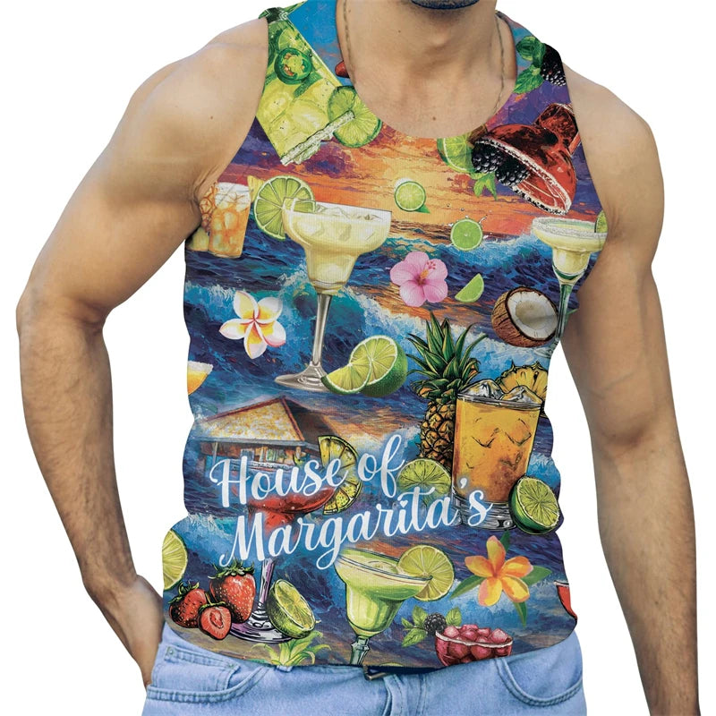 Summer Parrot 3D Printed Beach Tank Top For Men