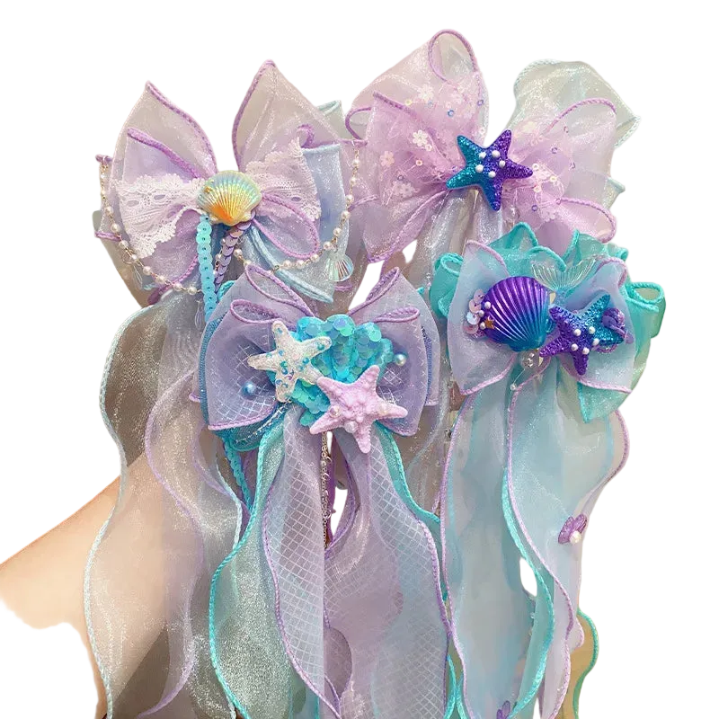 Mermaid Hair Bow | Shell & Starfish Ribbon Hair Accessory