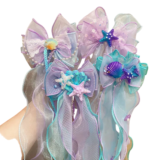 Mermaid Hair Bow | Shell & Starfish Ribbon Hair Accessory
