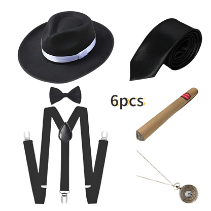 Men's Roaring 20s Gatsby accessories set with retro gangster style for resort theme nights

