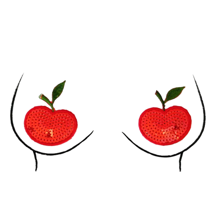 Illustration of breasts with red apples on a white background