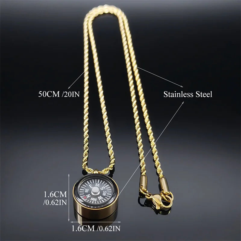 Mini Survival Compass Pendant Necklace Women Men Camping Hiking Pocket Compass for Outdoors Paracord Necklaces Jewelry N6132S08