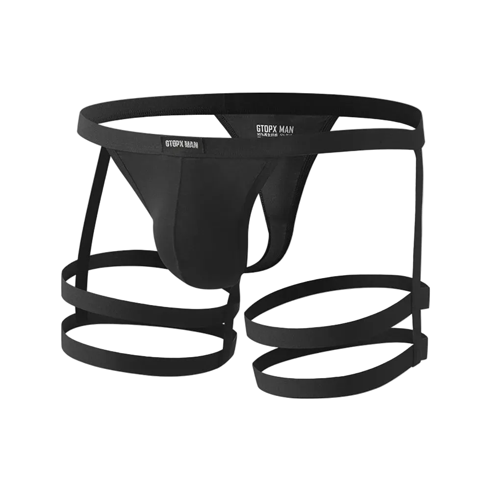 Black men's underwear with g-strings on a white background