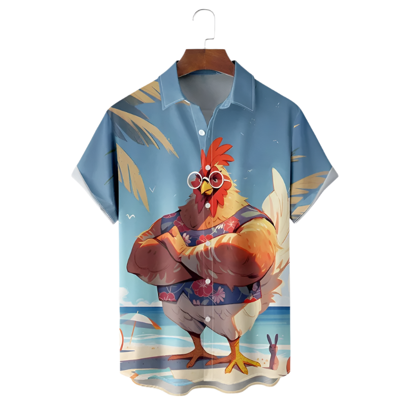 3D Printed Cartoon Chicken Hawaiian Shirt | Fun & Vibrant Men's Wear