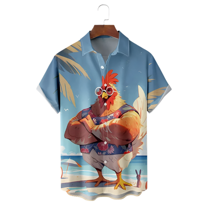 3D Printed Cartoon Chicken Hawaiian Shirt | Fun & Vibrant Men's Wear