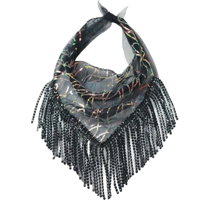 Scarf with black beaded fringe on a white background