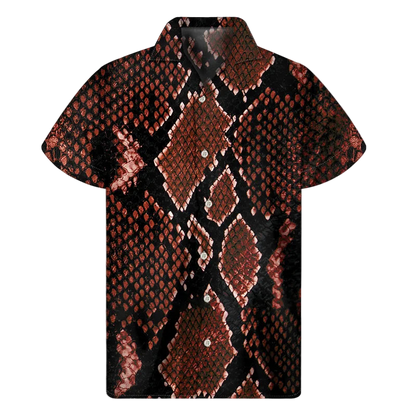 Short-sleeve shirt with snake print pattern on a white background