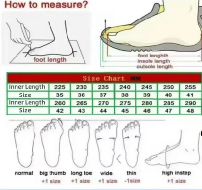 Foot measurement chart and size chart with promotional text for a store on Aliexpress.