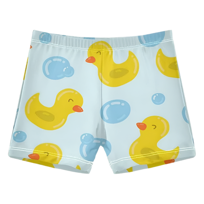 Duck Print Beach Shorts featuring playful design, perfect for luxury adult resort pool parties