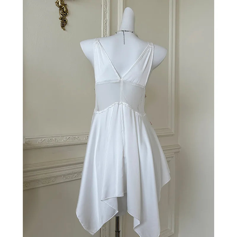 Sexy Women Lingerie Nightgown Chemise Sleepwear Patchwork Hollow Out Lace Nightdress Homeweae Summer Ice Silk Nightie Loungewear