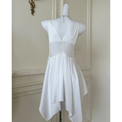 Sexy Women Lingerie Nightgown Chemise Sleepwear Patchwork Hollow Out Lace Nightdress Homeweae Summer Ice Silk Nightie Loungewear