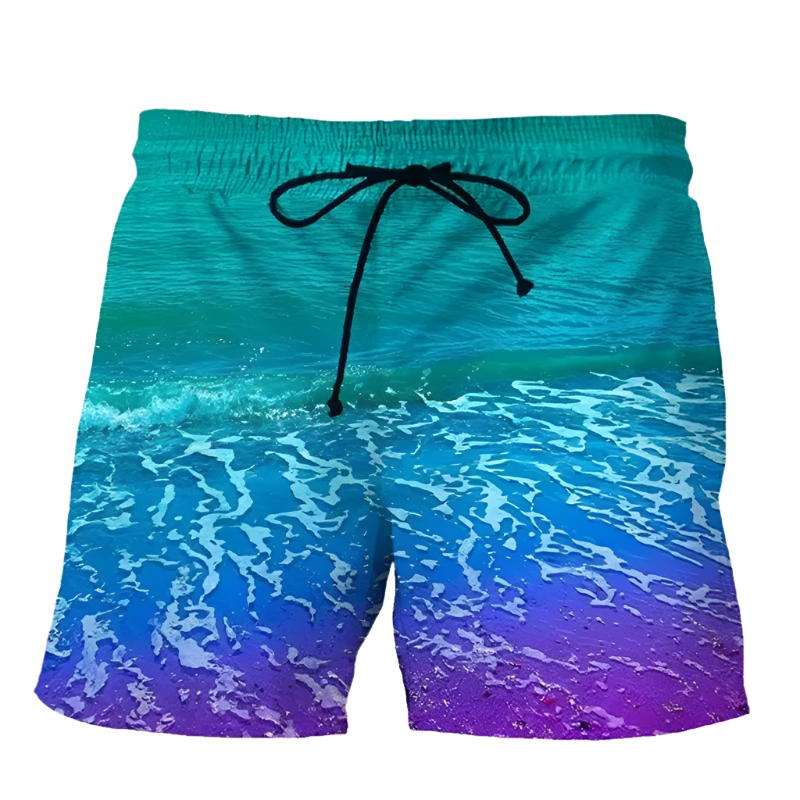 Summer Sunset 3D Printed Beach Shorts featuring vibrant sunset design, perfect for luxury adult resorts