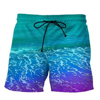 Summer Sunset 3D Printed Beach Shorts featuring vibrant sunset design, perfect for luxury adult resorts