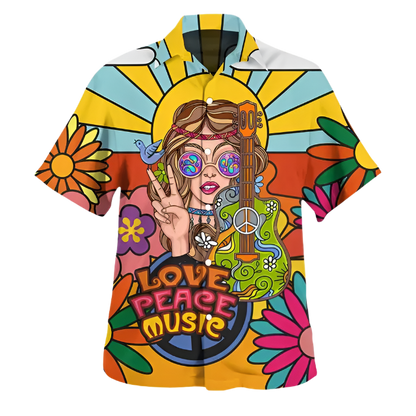 hippie girl sunflower 3D Hawaiian shirt in oversized 5XL sizing for inclusive resort summer fashion