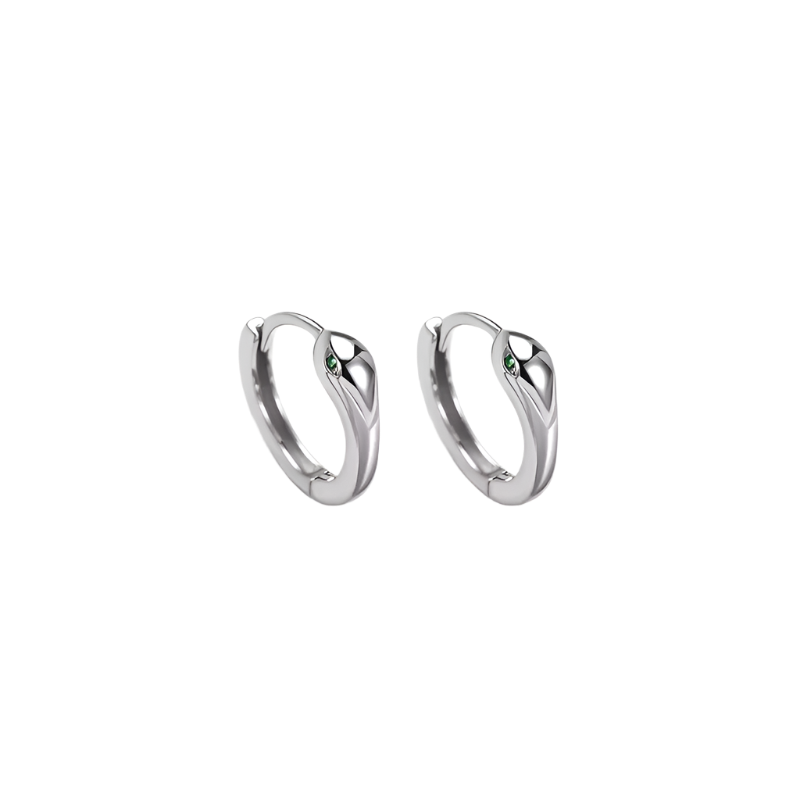 Sterling silver snake hoop earrings with smooth surface design and zircon accents for elegant resort wear

