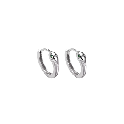 Sterling silver snake hoop earrings with smooth surface design and zircon accents for elegant resort wear

