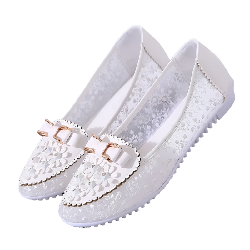 Breathable floral embroidered sneakers with bowknot detail and non-slip sole - perfect for casual resort wear

