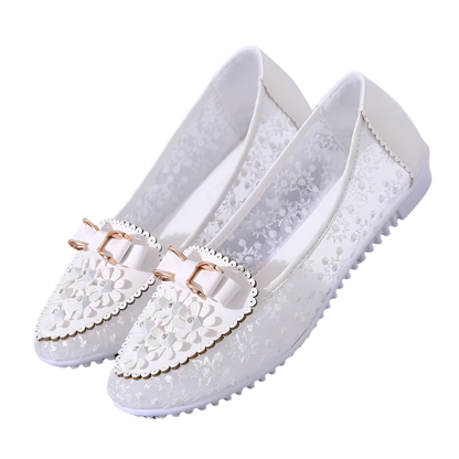 Breathable floral embroidered sneakers with bowknot detail and non-slip sole - perfect for casual resort wear

