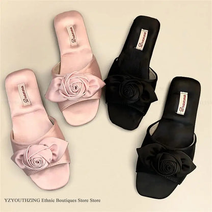 Elegant Rose Satin Women's Slippers Bride Wedding Slipper Wedding Photo Props Bridesmaid Romantic Gifts Summer Shoes Sandals