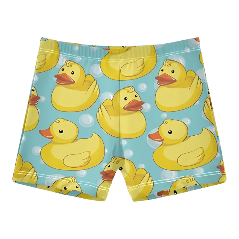 Duck Print Beach Shorts featuring playful design, perfect for luxury adult resort pool parties