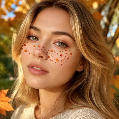 Women’s Fall Freckle Face Tattoos | Autumn Leaf Temporary Face Stickers