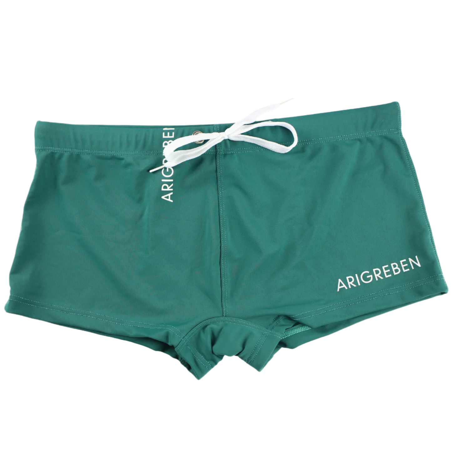 swim trunks with white drawstring and 'ARIGREBEN' branding