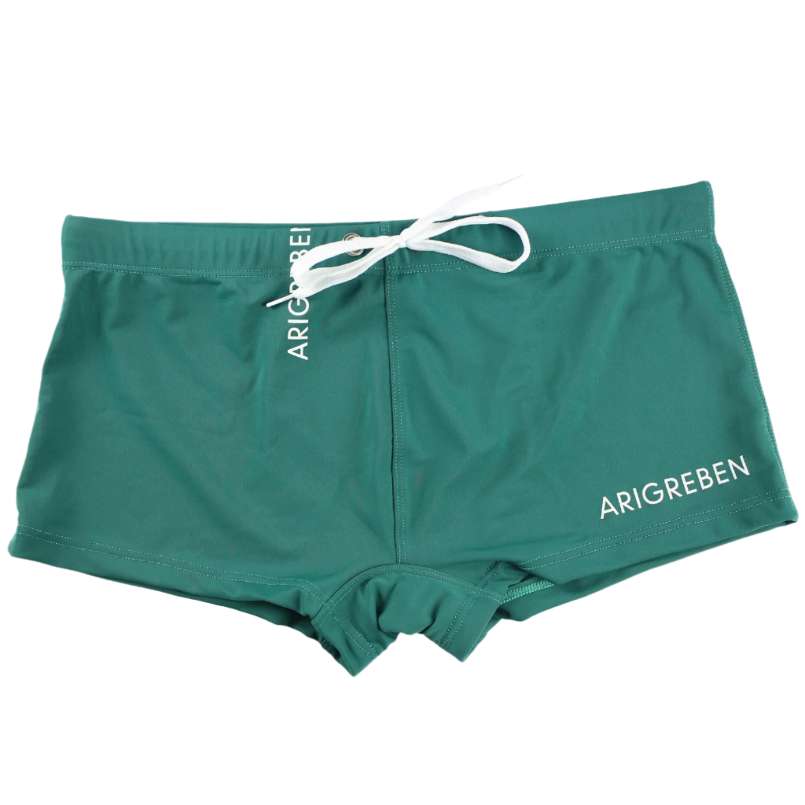 swim trunks with white drawstring and 'ARIGREBEN' branding