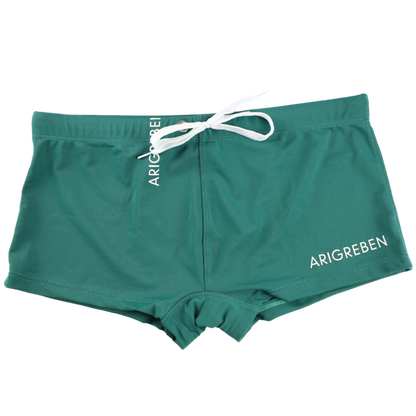 swim trunks with white drawstring and 'ARIGREBEN' branding