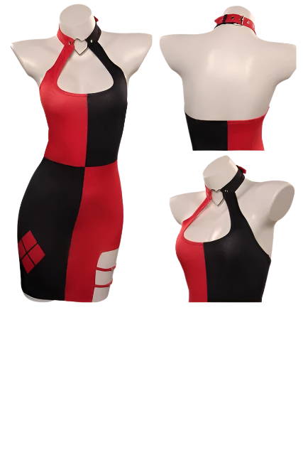 Playful villain-inspired backless bodycon mini dress for themed resort wear