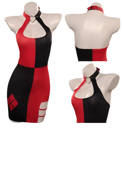 Playful villain-inspired backless bodycon mini dress for themed resort wear