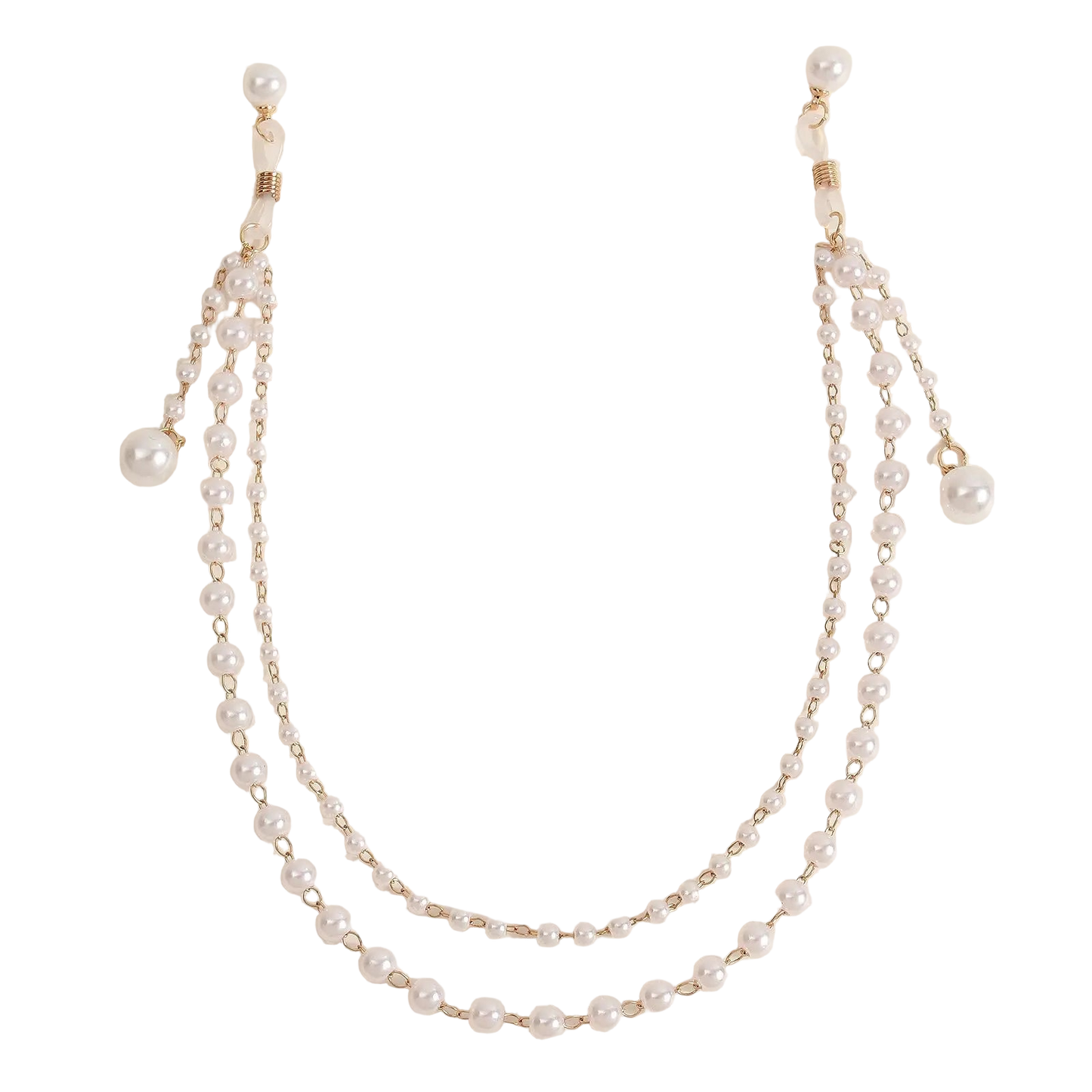 Pearl necklace with gold chain on a beige background