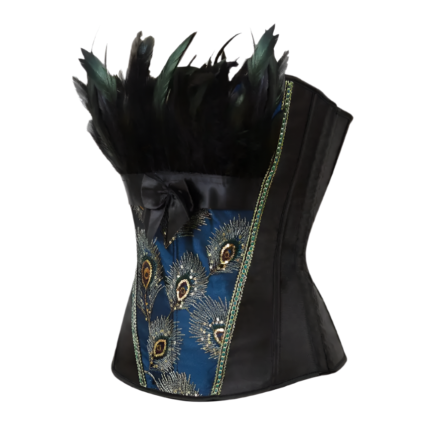 Peacock Feathers Corset Top Embroidery Pattern Brocade Overbust