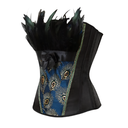 Peacock Feathers Corset Top Embroidery Pattern Brocade Overbust