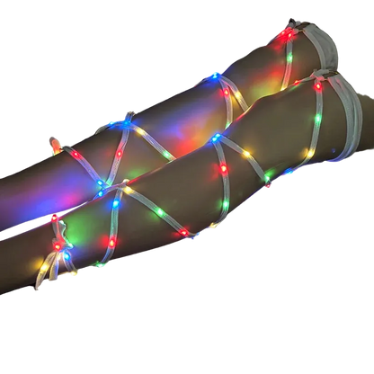 Multicolored LED lights wrapped around a cylindrical object on a dark background
