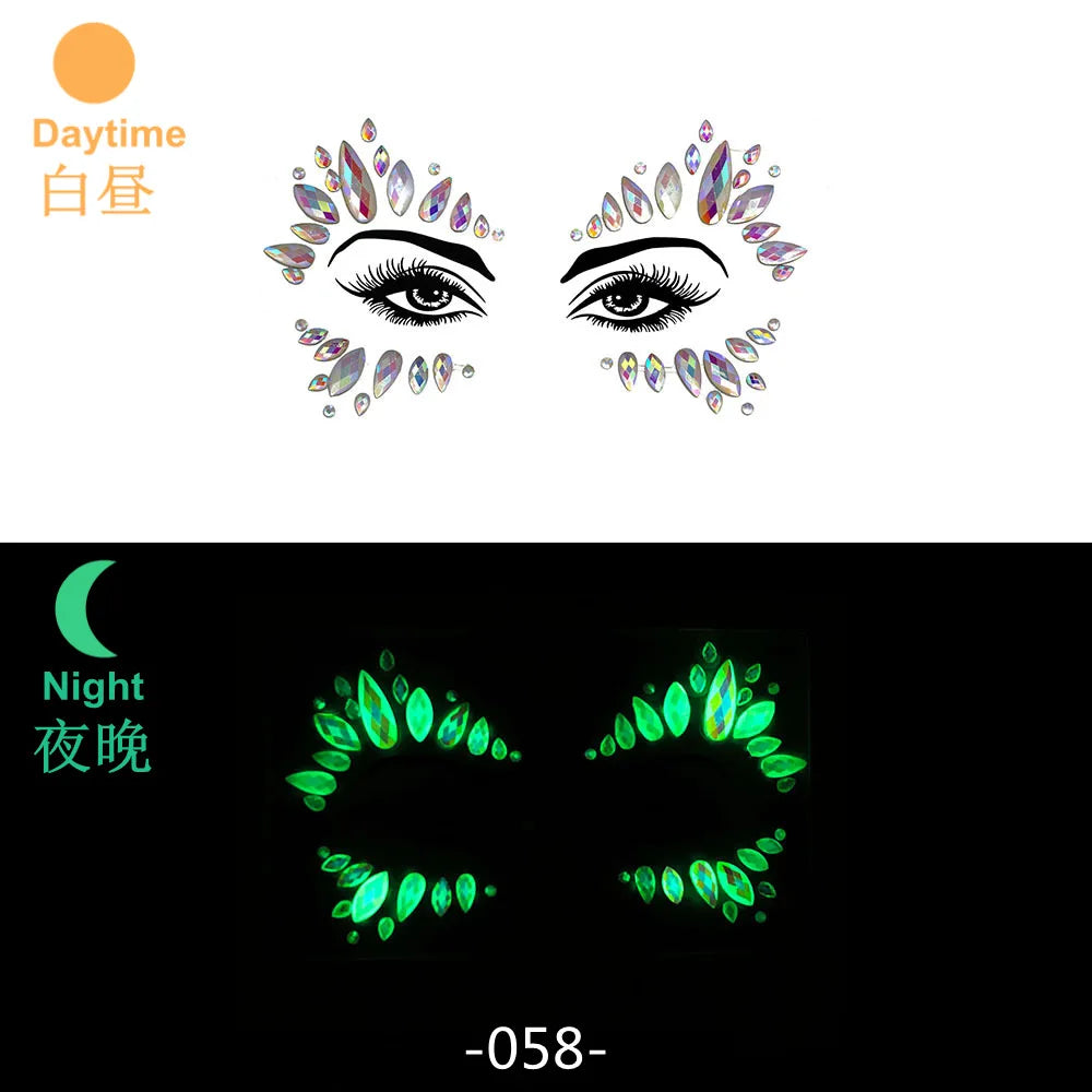 Glow in the Dark Face Gems | Rhinestone Festival Face Stickers