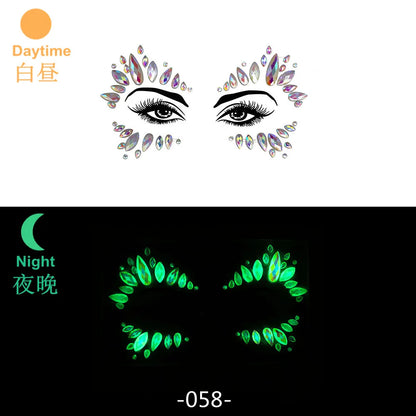 Glow in the Dark Face Gems | Rhinestone Festival Face Stickers