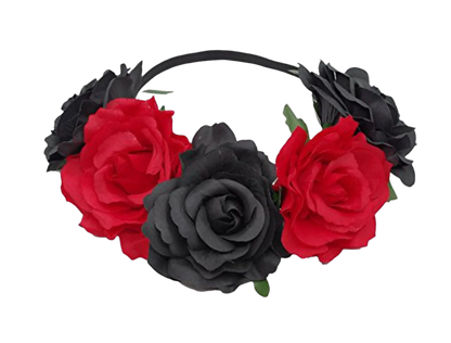 A floral headband featuring large, vibrant roses. The design is bold and romantic, perfect for a bohemian or festival look.