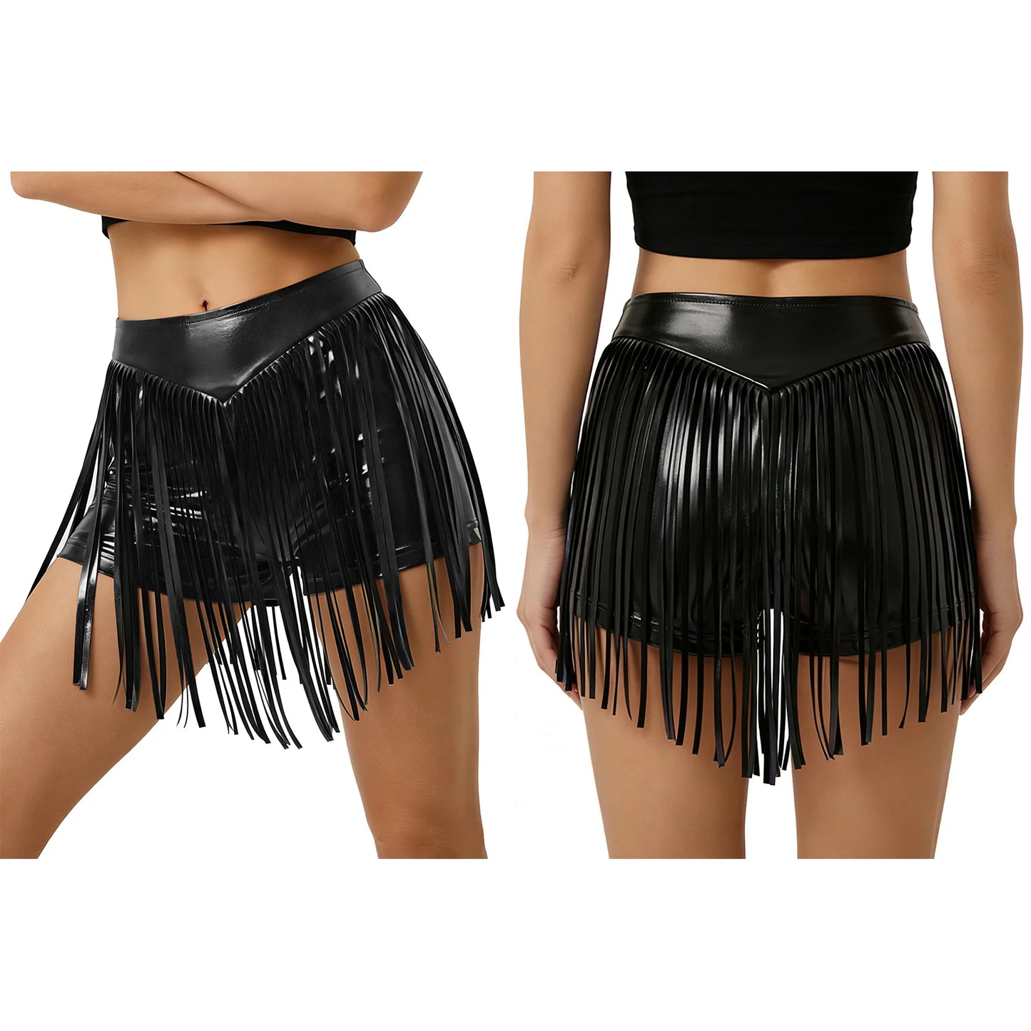 Women Iridescent Metallic Hot Pants with Fringed High Waist Tassel Skirted Shorts Cheeky Shorts Stage Dance Jazz Rock Clubwear