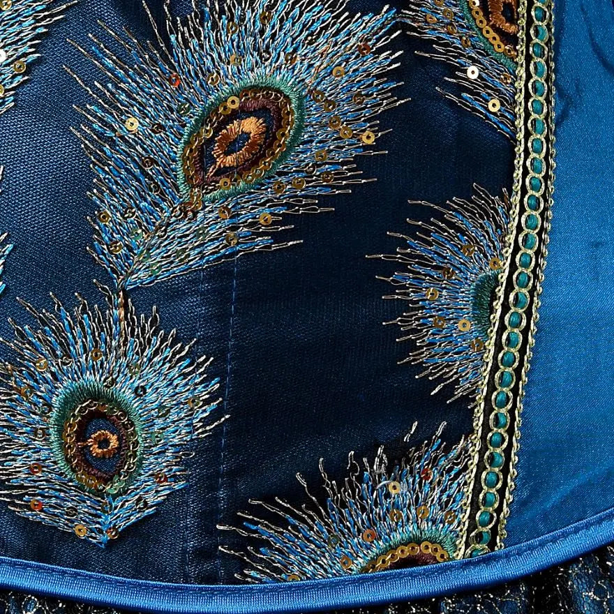 Peacock Feathers Corset Top Embroidery Pattern Brocade Overbust