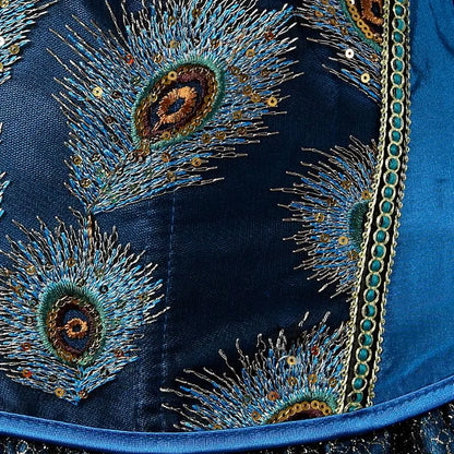 Peacock Feathers Corset Top Embroidery Pattern Brocade Overbust