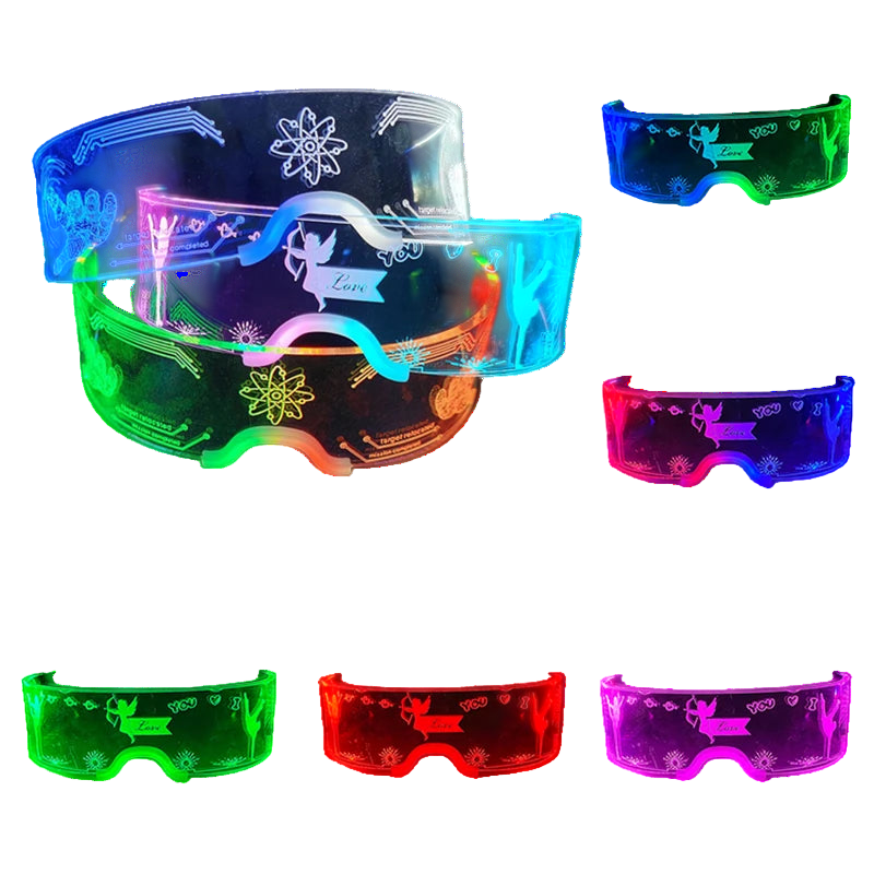 LED colorful glasses in various colors on a black background