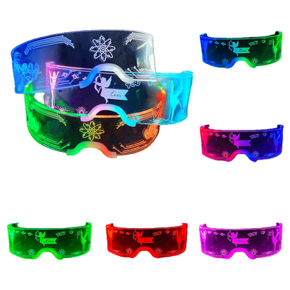LED colorful glasses in various colors on a black background