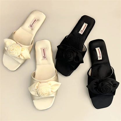 Elegant Rose Satin Women's Slippers Bride Wedding Slipper Wedding Photo Props Bridesmaid Romantic Gifts Summer Shoes Sandals