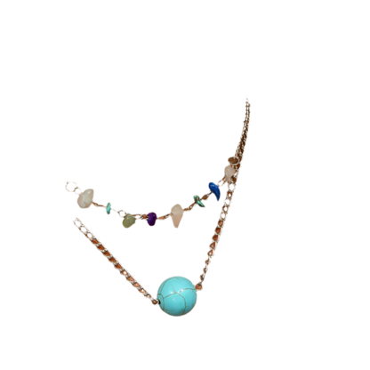 Necklace with a turquoise bead worn by a person