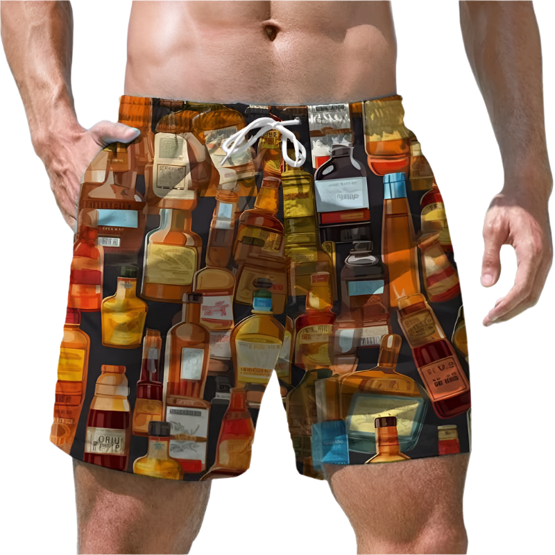 Men's Shorts Quick Dry Swim Shorts Beer Print