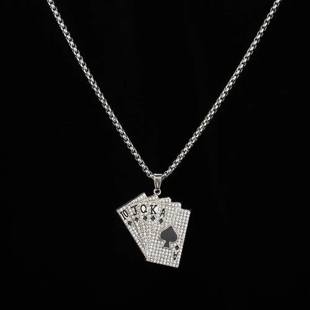 Creative Hip Hop Rock Style Necklace for Women Men Iced Out Spades Playing Cards Pendant Charm Gothic Necklaces Jewelry Gifts