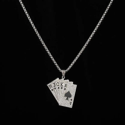 Creative Hip Hop Rock Style Necklace for Women Men Iced Out Spades Playing Cards Pendant Charm Gothic Necklaces Jewelry Gifts